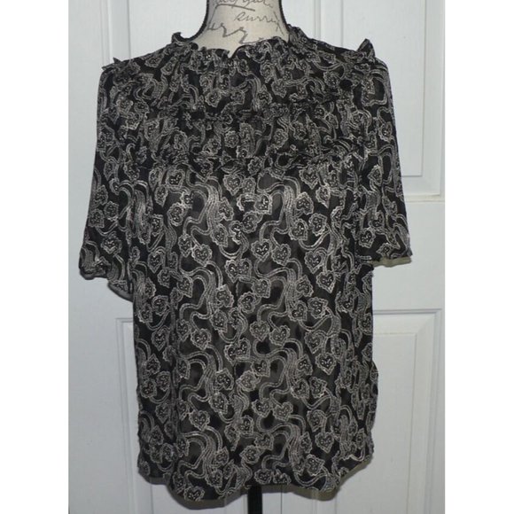 Rebecca Taylor Celia Lace Clip Silk Blend Top In Black Combo Size 10 MSRP $350 - Picture 6 of 8